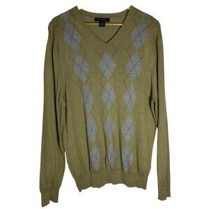 Banana Republic Silk Cashmere Sweater Mens XL Long Sleeve Green Argyle
